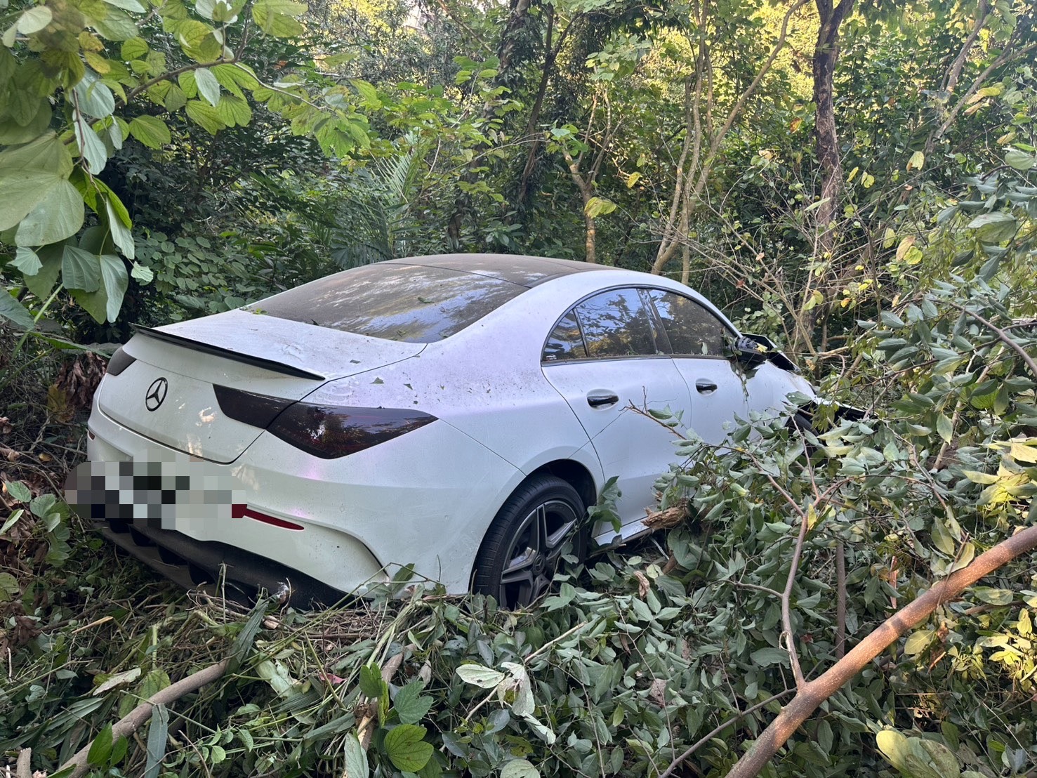 白河關子嶺賓士失控滑落8米深山坡！46歲男自行脫困送醫