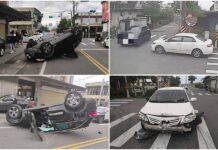 影音/黑車白車路口相撞 黑車當場翻覆四輪朝天