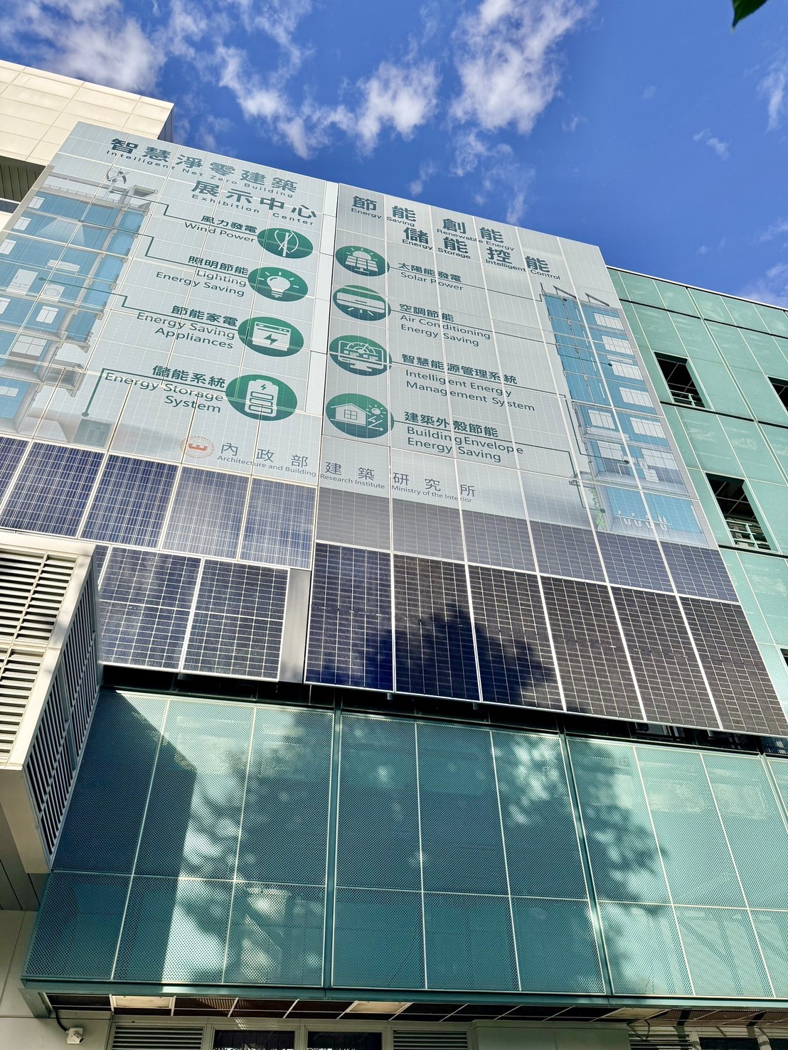 圖說：在內政部建築研究所材料實驗中心的示範場域中，睿田能源完成立面光電整合應用。當地緣風險牽動能源市場波動，建築整合光電與儲能系統，正成為提升城市供電韌性與降低外部能源依賴的重要實證方向。