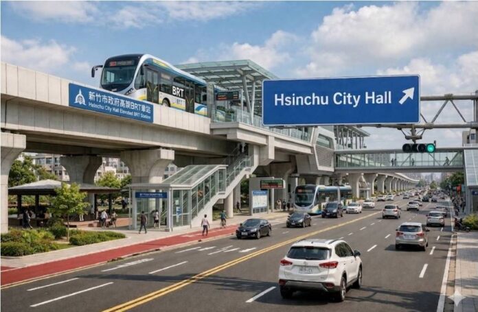 國民黨新竹市長參選人何志勇提出「交通三隻箭」的政策-新竹高架BRT系統。（圖/何志勇競選總部）