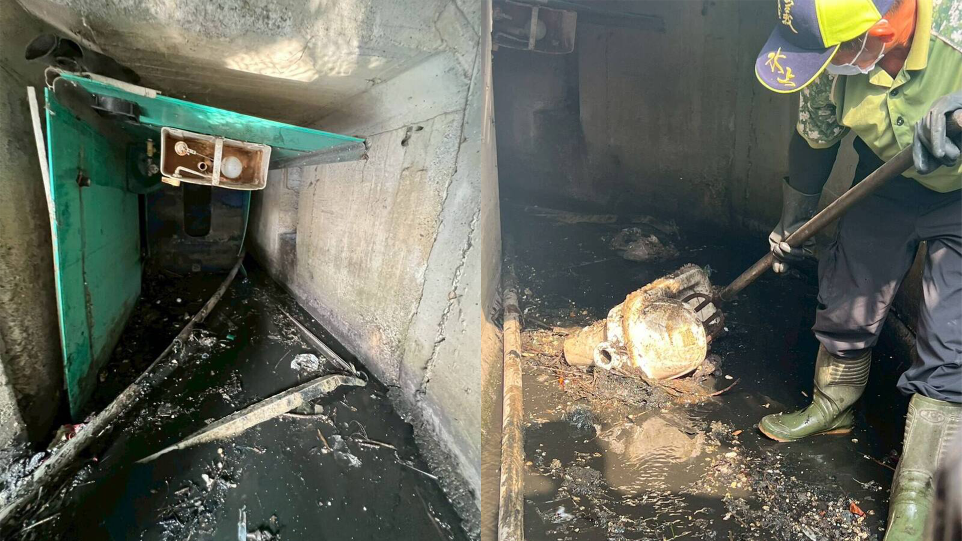 ▲嘉義水上「真！流動廁所」卡水溝...整間阻塞 連高壓水槍都無解（圖／記者王俊勝 翻攝，下同）