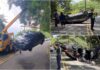 影音/為閃避黃喉貂 自小客翻車5人受傷