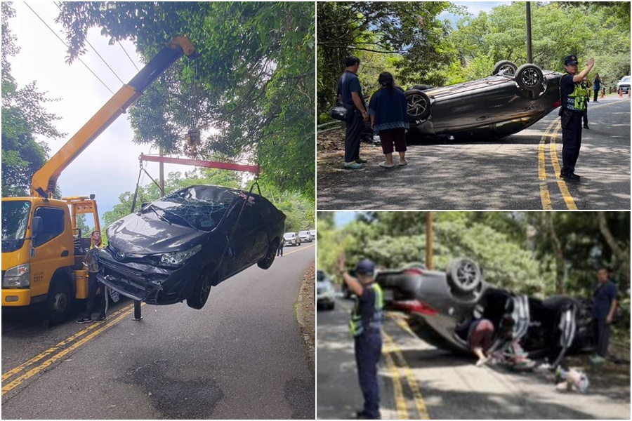 影音/為閃避黃喉貂 自小客翻車5人受傷