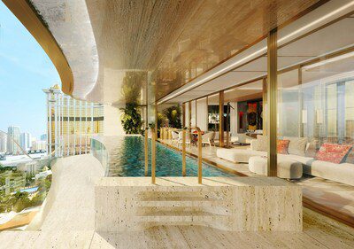 澳門銀河嘉佩樂酒店設有36間由Moinard Bētaille 建築事務所操刀設計的帶有無邊泳池的空中別墅