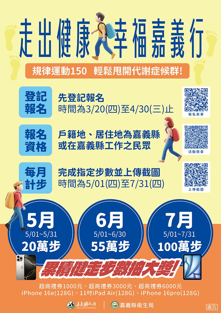健走達標抽iPhone　嘉義縣衛生局鼓勵民眾踴躍參加