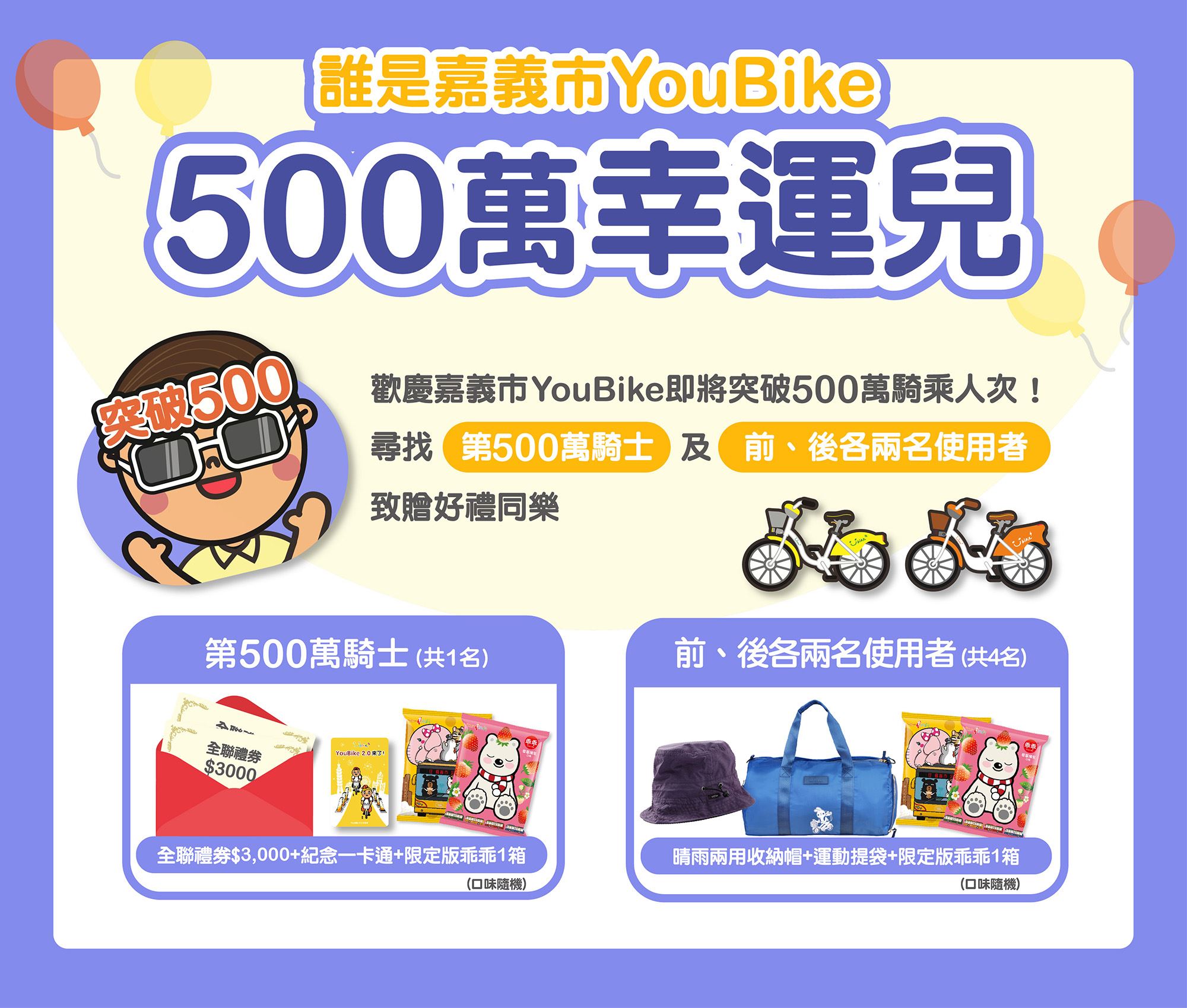 嘉義市YouBike即將衝破500萬人次　系列贈獎活動幸運兒就是你