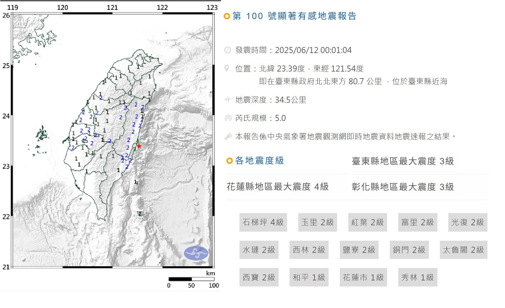 影音/臺東近海深夜再度地牛翻身 規模5.0