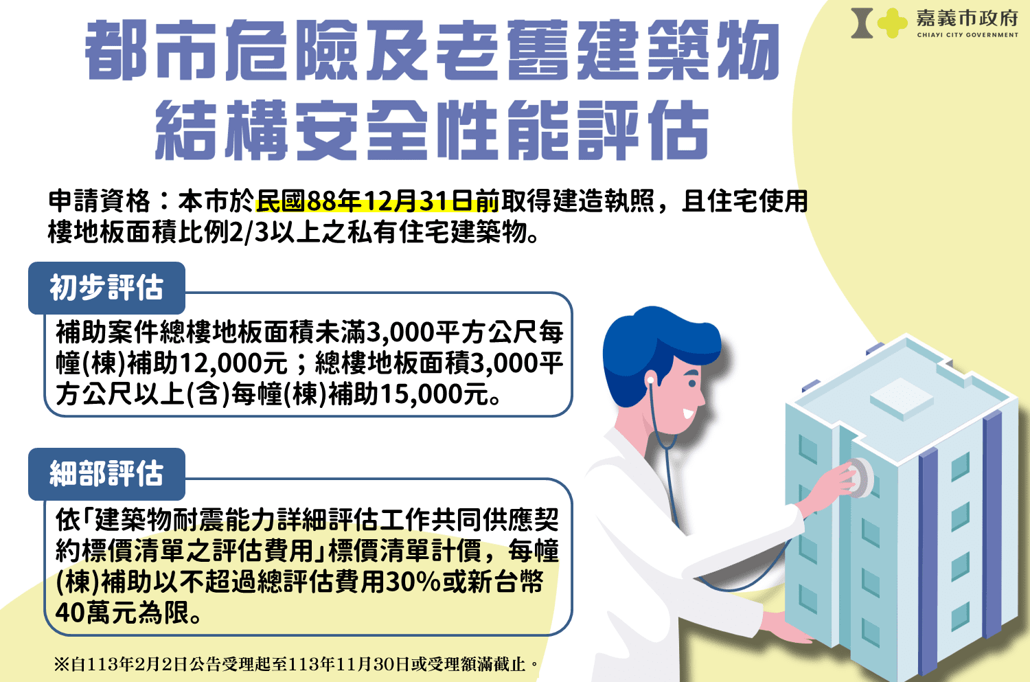 地震頻傳　嘉義市政府籲申請建物耐震評估