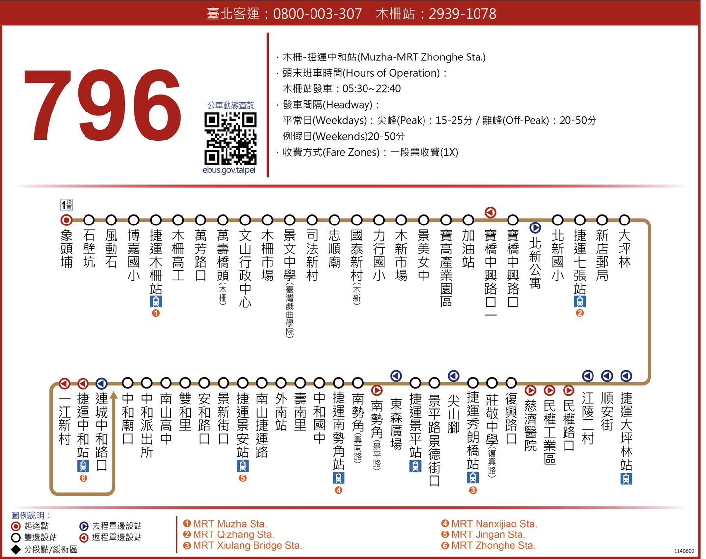 因應捷運環狀線工程     臺北客運796公車7/1起發車站改象頭埔、路線改「木柵-中和」
