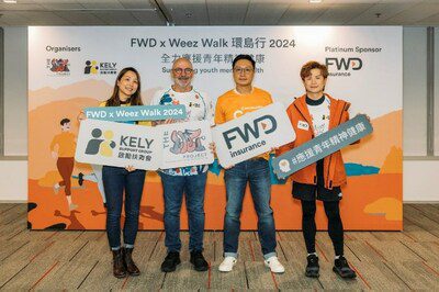 富衛於年初順利舉行FWD x Weez Walk環島行2024起步禮，聯同富衛隊伍一起為活動揭開序幕，攜手推動青年精神健康的關注。 （由左至右：啟勵扶青會代理行政總監李金群、Weez Project 聯合創辦人兼啟勵扶青會董事會成員Tony Bruno、富衛香港及澳門首席市務及數碼總監謝振國以及歌手梁釗峰）