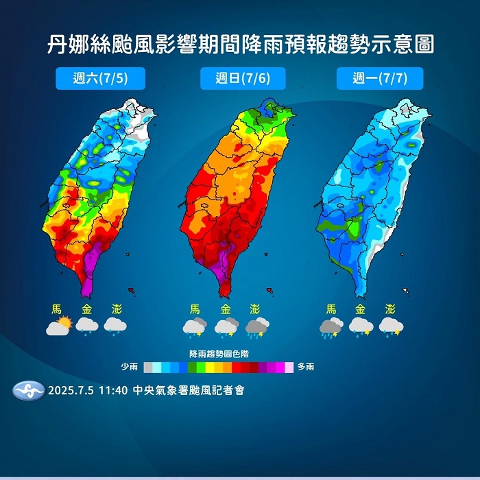 丹娜絲颱風影響期間降雨趨勢。(圖/中央氣象署)