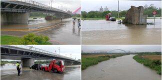 影音∕河水暴漲 警方緊急拖吊宜蘭橋下車輛