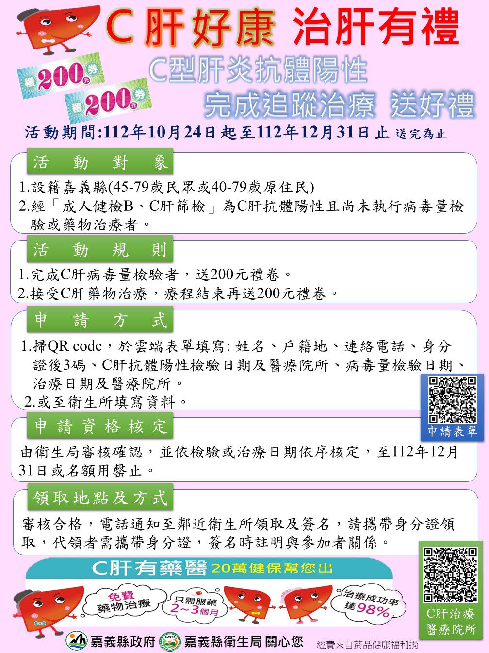 嘉義縣「C肝好康治肝有禮」開放報名　送禮券鼓勵篩檢及治療