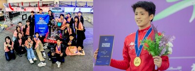 包玉剛學校致力於培養學生成為全球公民，提供參與國際賽事的平台。左圖為上海包玉剛實驗學校學生在本年度全球機器人競賽中奪冠的精彩時刻。右圖為上海學校學生在沙特舉行的 2024 世界青少年擊劍錦標賽少年組男子花劍個人決賽中奪得冠軍。