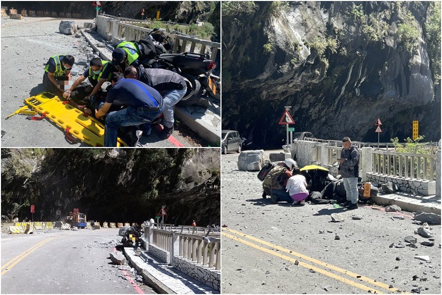 中橫驚傳落石災害 2重機騎士連人帶車遭砸送醫