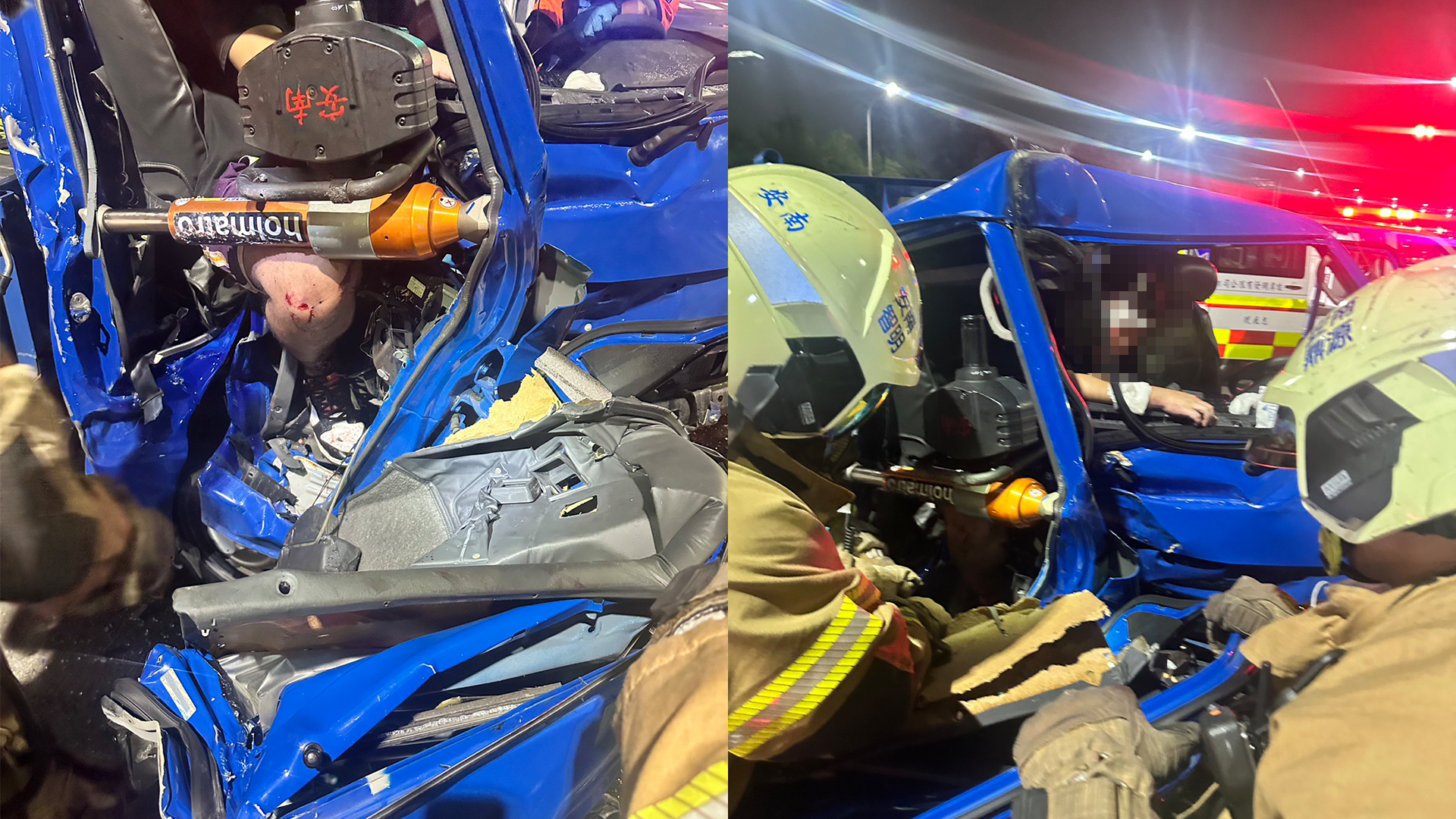 ▲台南安南驚悚車禍！貨車猛衝號誌桿「車頭撞爛」　2人受傷送醫（圖／記者王俊勝 翻攝）