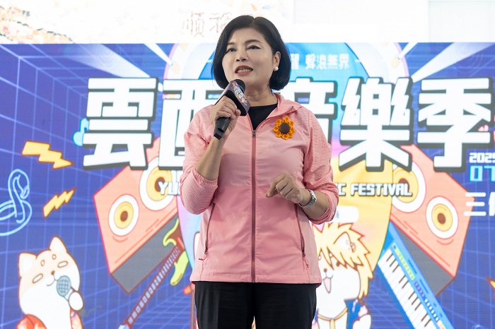 雲林縣長張麗善於「2025雲西海洋音樂季」雲林記者會上致詞,強調活動結合地方創生與永續發展。(圖/雲林縣政府)
